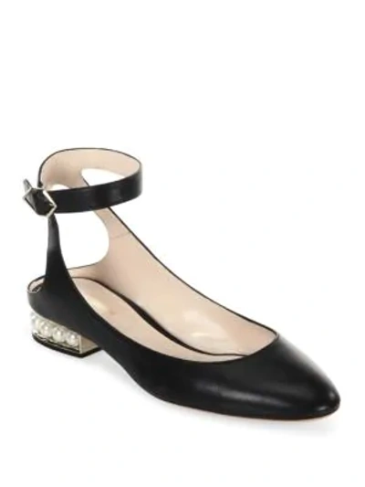 Shop Nicholas Kirkwood Lola Pearl Leather Ankle Strap Ballet Flats In Black