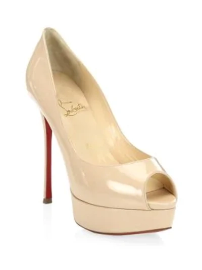 Shop Christian Louboutin Fetish 130 Patent Leather Peep Toe Pumps In Nude