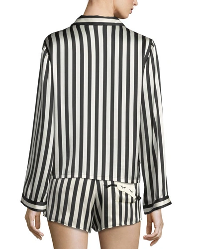 Shop Morgan Lane Ruthie Long-sleeve Striped Silk Pajama Top In Multi Pattern