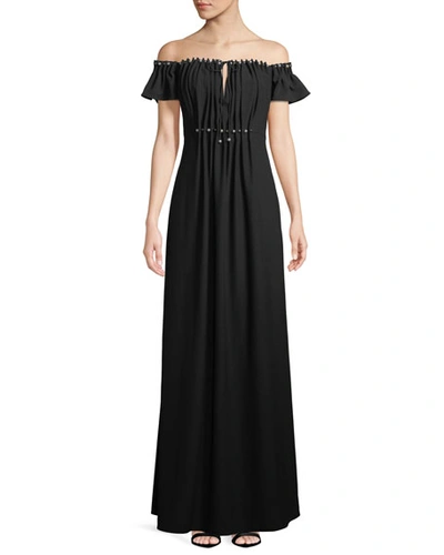 Shop Zac Zac Posen Claudine Off-the-shoulder Keyhole Gown In Black
