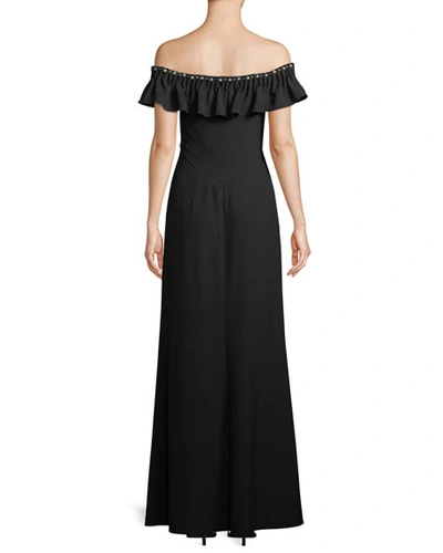 Shop Zac Zac Posen Claudine Off-the-shoulder Keyhole Gown In Black