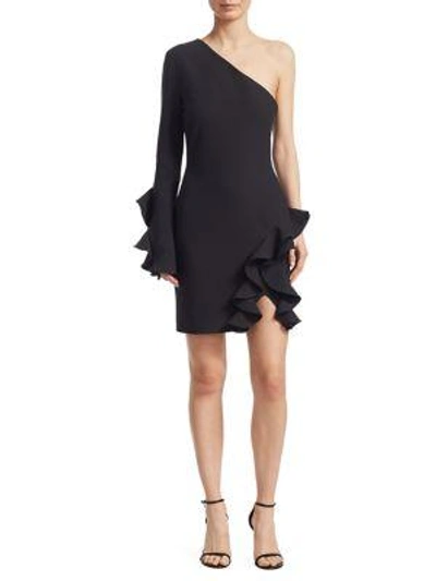 Shop Cinq À Sept Pia One-shoulder Ruffle Dress In Black