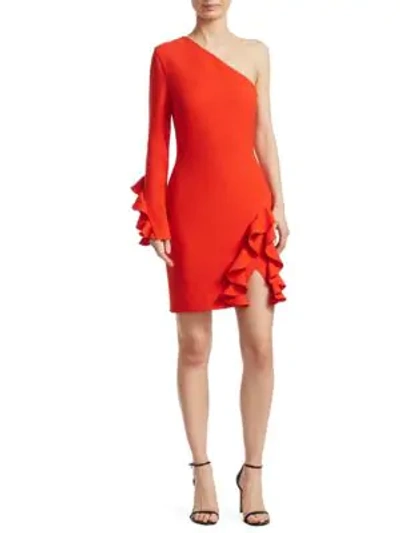 Shop Cinq À Sept Pia One-shoulder Ruffle Dress In Grenadine