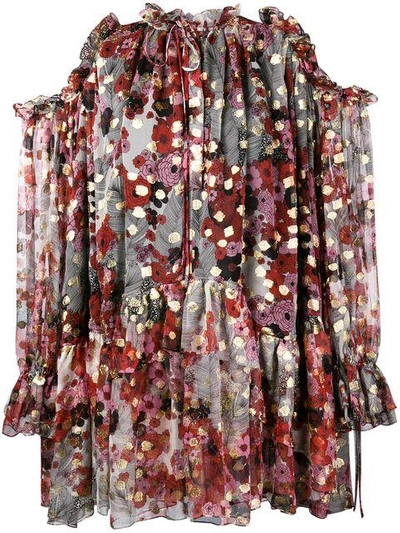 Shop Alexander Mcqueen Sheer Floral Feather Mini Dress - Black