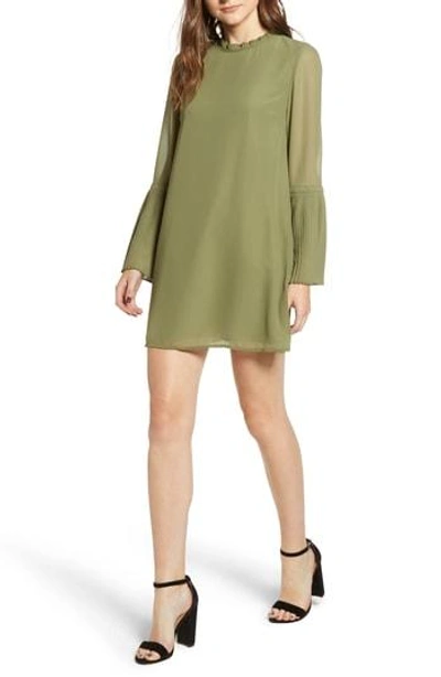 Shop Cupcakes And Cashmere Malina Pleat Detail Shift Dress In Dusty Olive