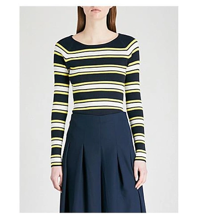 Shop Karen Millen Striped Ribbed-knit Sweater In Multi-coloured