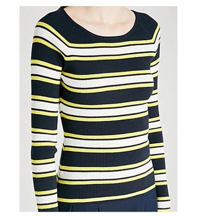 Shop Karen Millen Striped Ribbed-knit Sweater In Multi-coloured