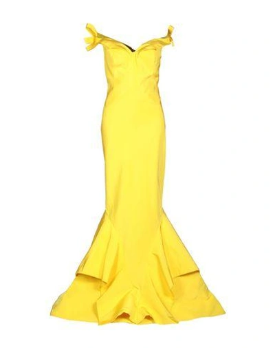 Shop Zac Posen Long Dress In Yellow