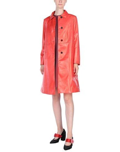 Shop Prada Overcoats In Red