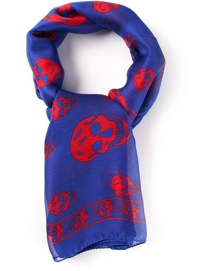 Shop Alexander Mcqueen Skull Print Scarf In Blue