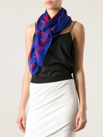 Alexander Mcqueen Skull Print Scarf In Blue