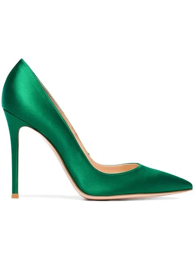 Shop Gianvito Rossi Green Satin 105 Pumps