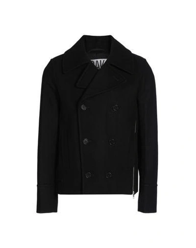 Shop Oak Double Breasted Pea Coat In Black