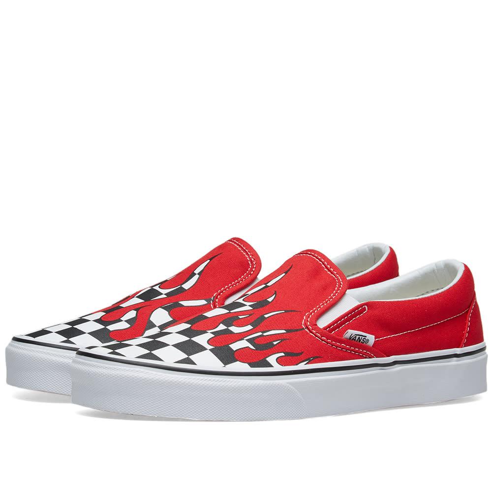 vans slip on red checkered flame