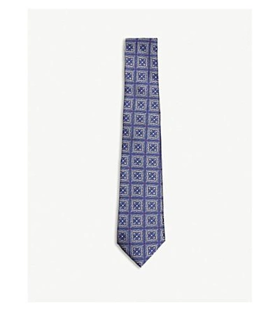 Shop Canali Floral Tile Silk Tie In Mid Blue
