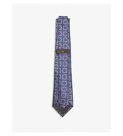 Shop Canali Floral Tile Silk Tie In Mid Blue