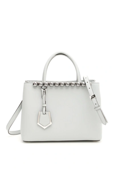 Shop Fendi Petite 2jours Bag With Pearls In Grigio Perlaceleste