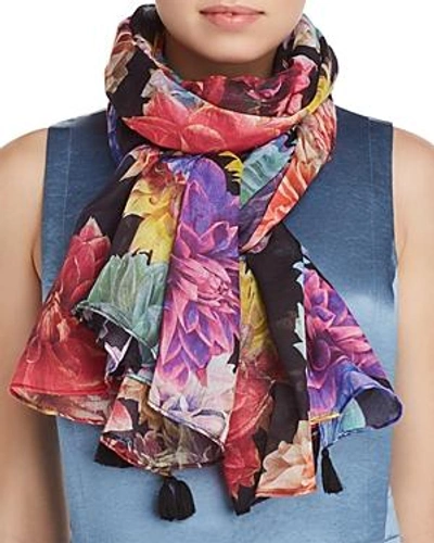 Shop Larioseta Tassel Floral Print Silk Scarf In Multi