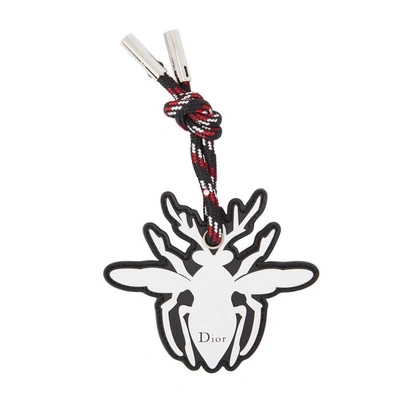 Shop Dior Leather Bee Keyring In Red