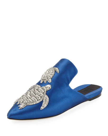 blue satin slippers