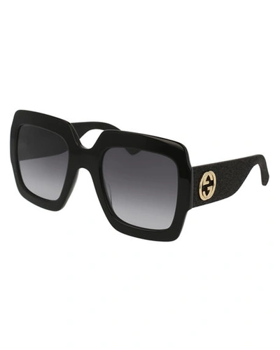 Shop Gucci Glittered Square Gg Sunglasses In Black