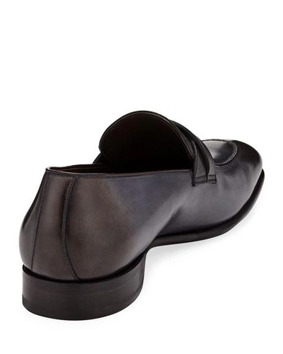 Shop Tom Ford Men's Twist-front Leather Loafers In Gray