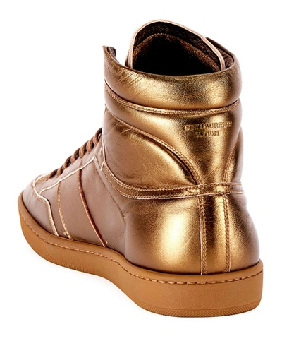 Shop Saint Laurent Men's Sl/10h Signature Court Classic Metallic Leather High-top Sneakers, Gold