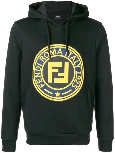 Shop Fendi Logo Hooded Sweatshirt In Black
