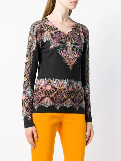 Shop Etro Embroidered Long-sleeve Sweater - Black