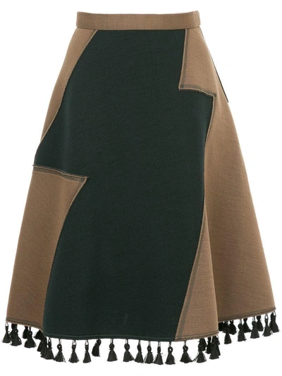 Shop Kolor Colour Block Tassel Hem Skirt - Black