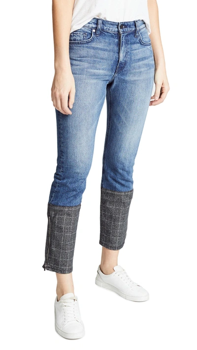 Shop Ei8htdreams Straight Leg Jeans With Plaid Cuffs In Dark Wash