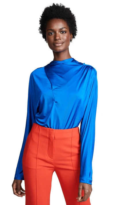 Shop Cedric Charlier Draped Top In Blue