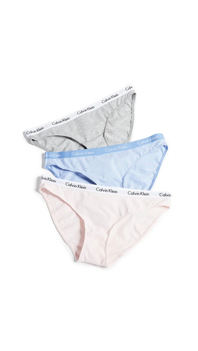 Shop Calvin Klein Underwear Carousel Bikini 3 Pack In Grey Heather/feeder Stripe/nym