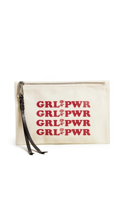 Shop Rebecca Minkoff Girl Power Medium Zip Pouch In Cream