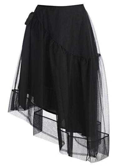 Shop Simone Rocha Asymmetric Embroidered Skirt In Black