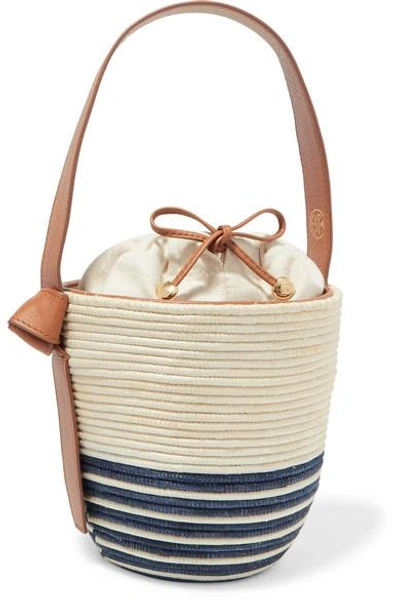 Shop Cesta Collective Lunchpail Leather-trimmed Woven Sisal Bucket Bag In Beige