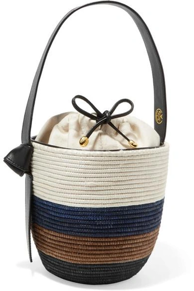 Shop Cesta Collective Lunchpail Leather-trimmed Woven Sisal Bucket Bag In White