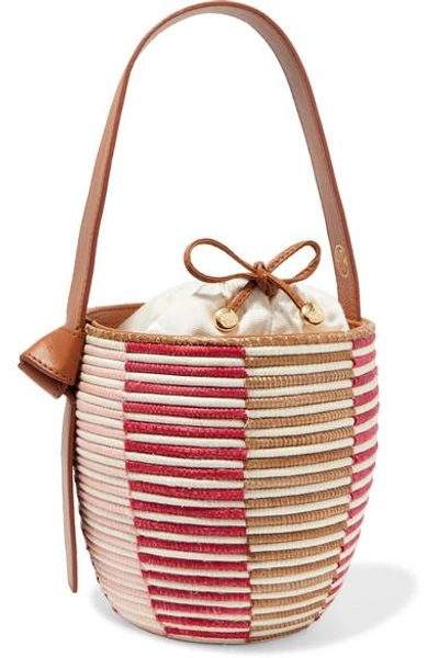 Shop Cesta Collective Lunchpail Leather-trimmed Woven Sisal Bucket Bag In Red