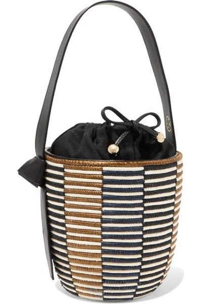 Shop Cesta Collective Lunchpail Leather-trimmed Woven Sisal Bucket Bag In Brown