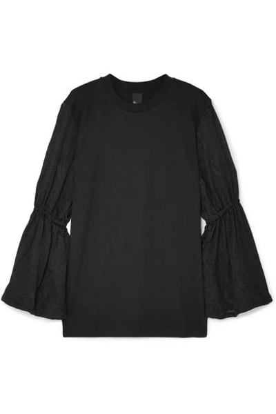 Shop Mother Of Pearl Cassandra Organic Cotton-jersey And Embroidered Voile Top In Black