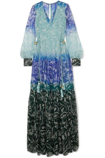 Shop Peter Pilotto Floral-print Silk-crepon Gown In Blue