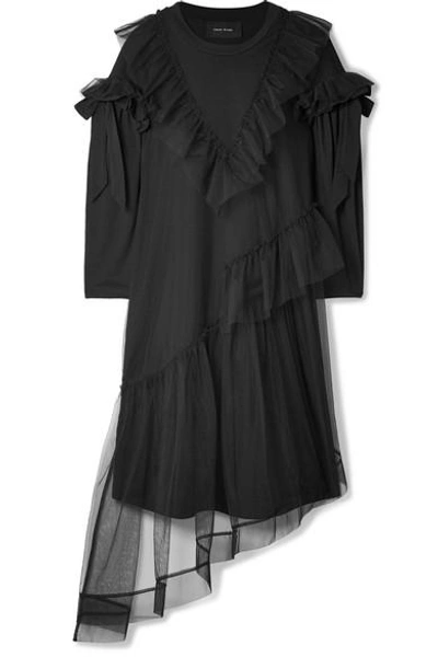 Shop Simone Rocha Ruffled Tulle-trimmed Cotton-jersey Dress In Black