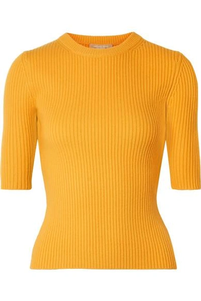 Shop Michael Kors Ribbed Cashmere-blend Sweater In Yellow