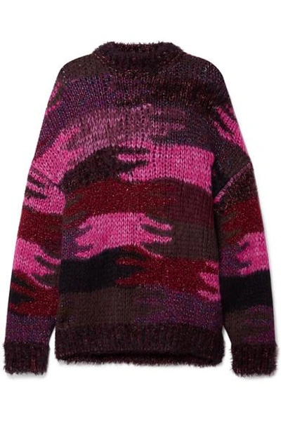 Shop Saint Laurent Intarsia Knitted Sweater In Magenta