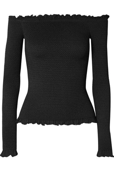 Shop Altuzarra Off-the-shoulder Smocked Stretch-knit Sweater In Black