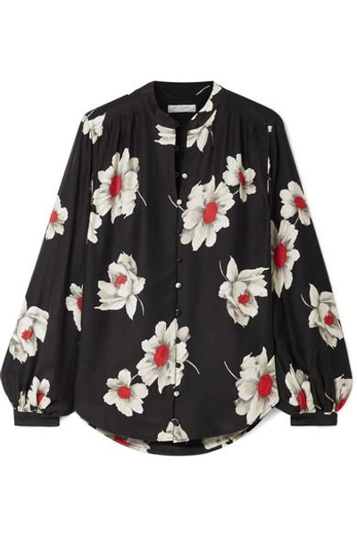 Shop Equipment Cornelia Floral-print Washed-silk Shirt In Black