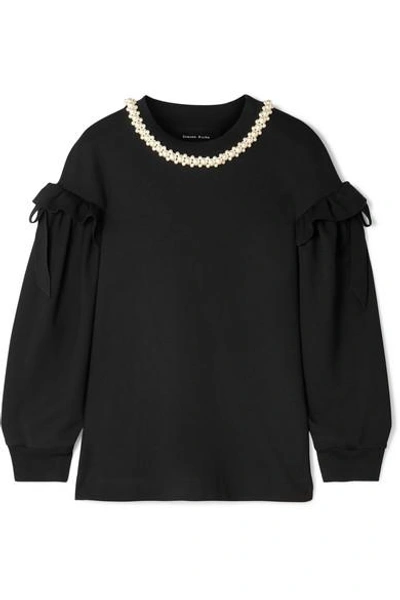 Shop Simone Rocha Embellished Ruffled Stretch-jersey Top In Black