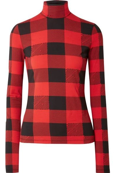 Shop Proenza Schouler Pswl Checked Stretch-cotton Jersey Turtleneck Top In Red