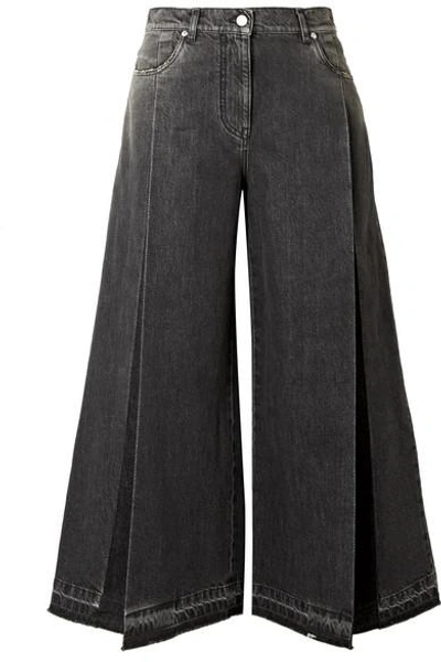 Shop Valentino The Rockstud Cropped Pleated Wide-leg Jeans In Black