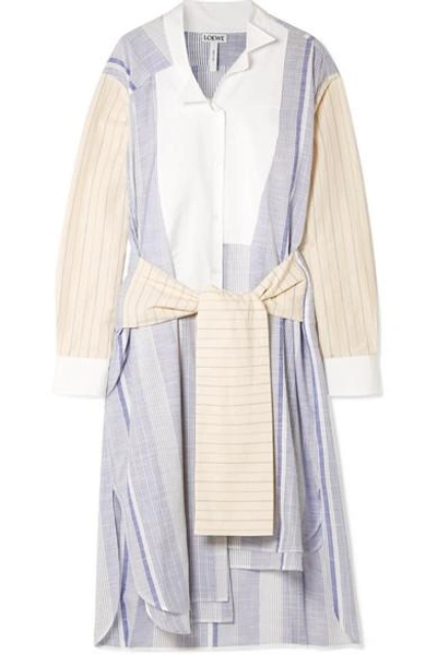 Shop Loewe Tie-front Striped Cotton And Ramie-blend Midi Dress